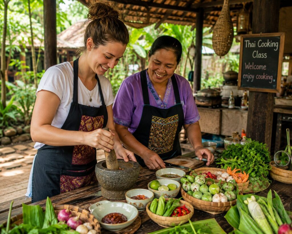 The Most Meaningful Travel Experiences You Can Have 2 Meaningful Travel Experiences. Woman learning to cook traditional Thai food in a local village.