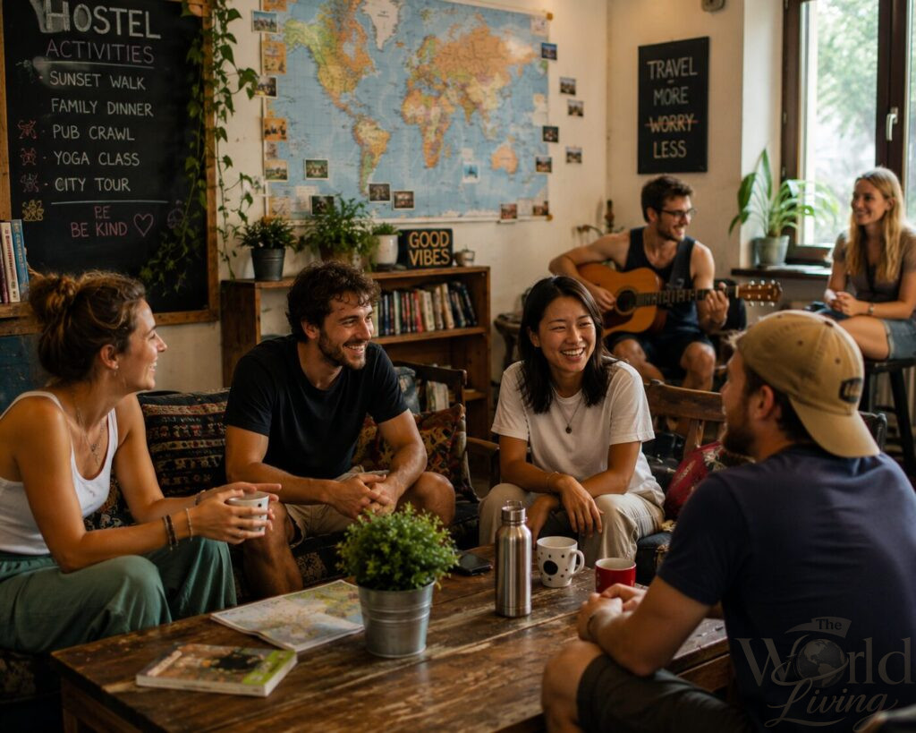 Why You Don't Need Luxury to Enjoy Travel 2 You Don't Need Luxury to Enjoy Travel. Travelers socializing in a hostel common room.