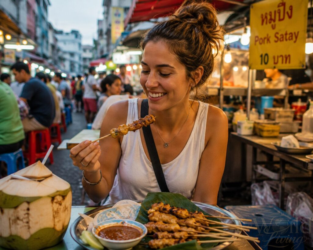 Why You Don't Need Luxury to Enjoy Travel 3 You Don't Need Luxury to Enjoy Travel. A traveler enjoying street food in Southeast Asia.