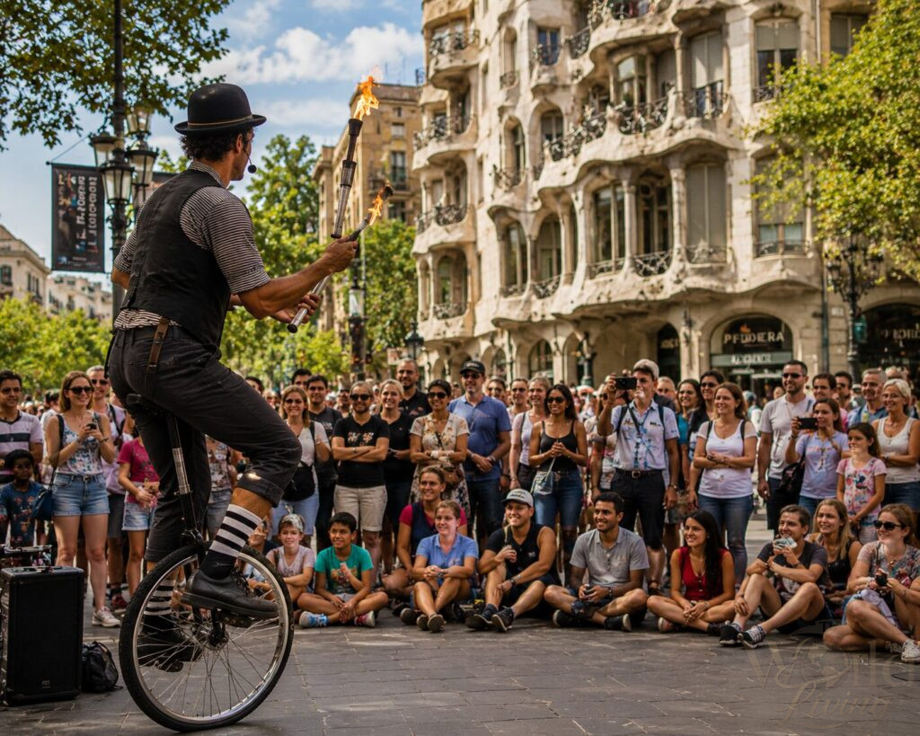 Why Traveling Feels Different Once You Start Doing It Right 2 Why Traveling Feels Different.
Street performer entertaining a crowd during travel in Barcelona.