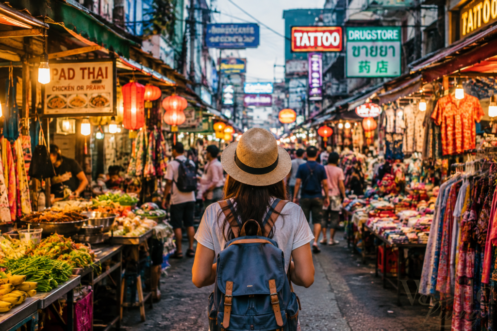 What It Feels Like to Travel Alone in Asia for the First Time 3 Travel Alone in Asia for the First Time. A solo traveler exploring a vibrant Asian street market.