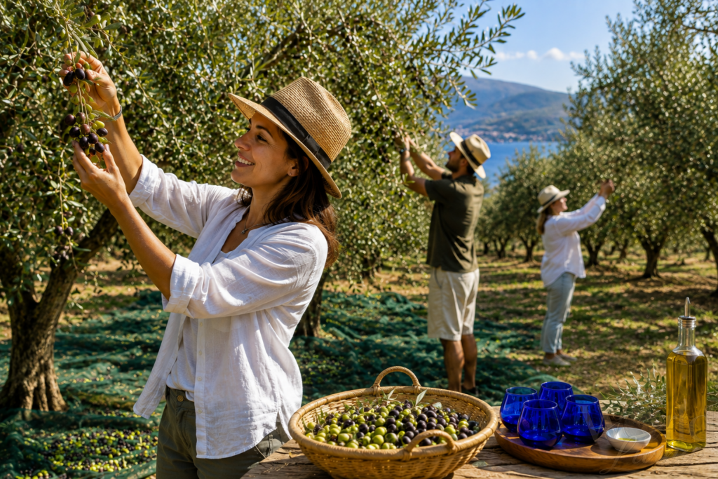 Best Olive Oil Tasting Tours in Greece 4 Olive Oil Tasting Tours in Greece.
Harvesting olives during a tasting tour in Greece.