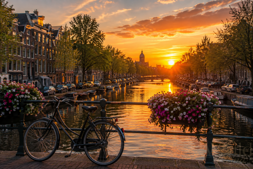 A Weekend Itinerary for Exploring Amsterdam 2 Exploring Amsterdam. Amsterdam canal bike sunset.