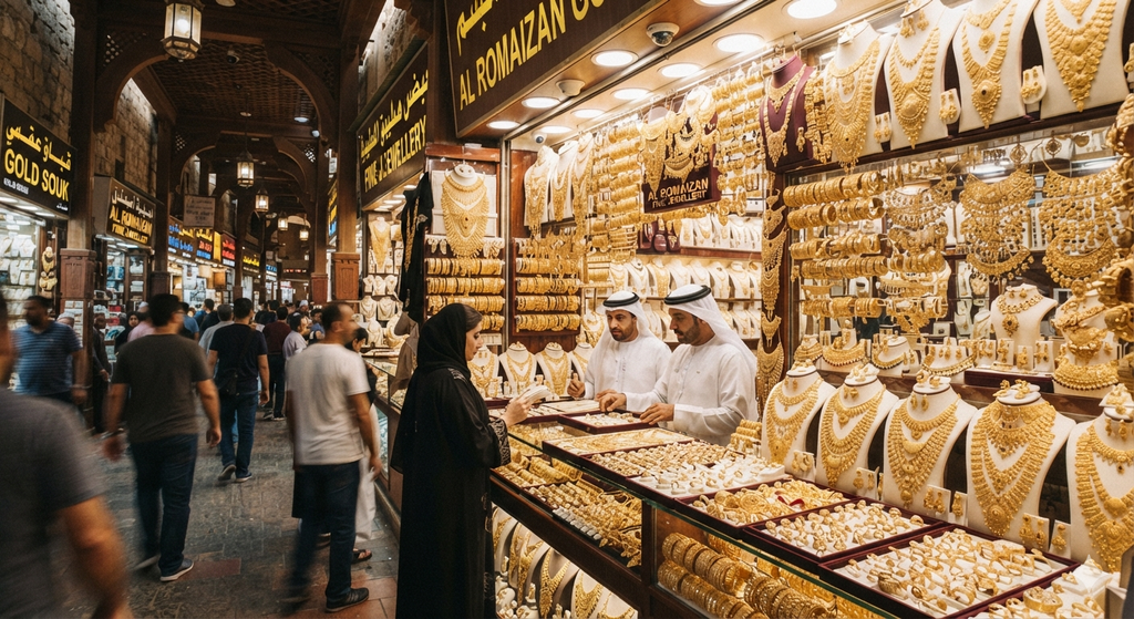 Dubai City Guide: Modern Marvels and Desert Escapes 4 Dubai City Gold Souk with intricate gold jewelry displays.