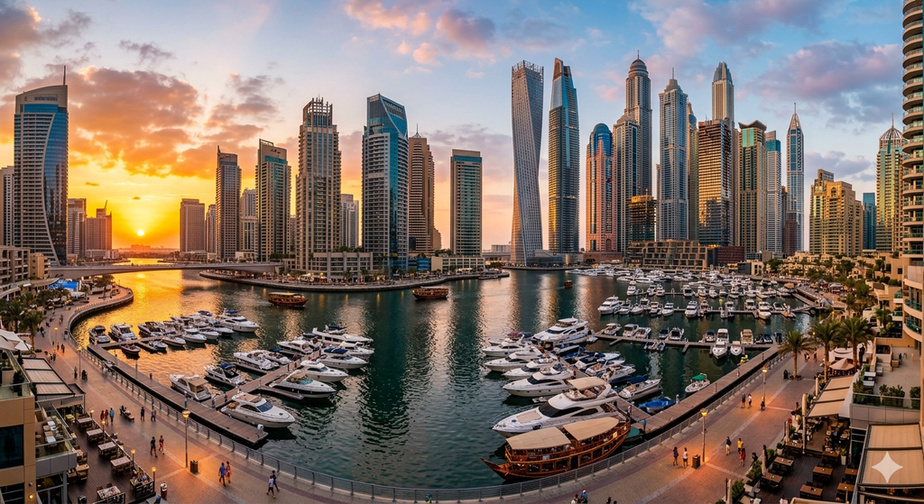 One Day in Dubai: The Perfect 24-Hour Itinerary 5 Dubai Marina skyline at golden hour, things to do in one day in Dubai.
