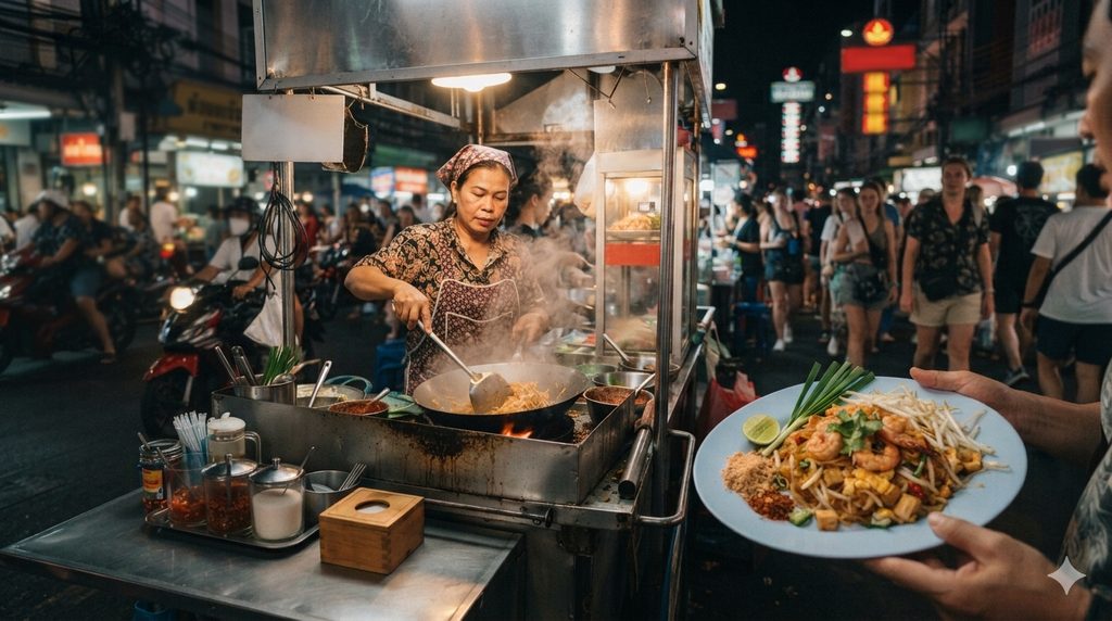 Must-Try Foods in Thailand: A Street Food Lover's Guide 2 Must-Try Foods in Thailand, Som tum green papaya salad being prepared at a Thai night market.