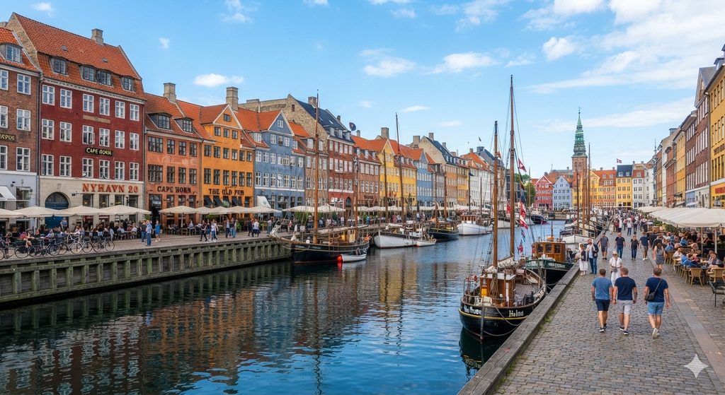 Best Copenhagen Neighborhoods: Where to Spend Your Weekend 2 colorful Copenhagen neighborhoods waterfront buildings.